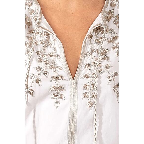 Gretchen Scott Beaded Embroidered Cotton Cleopatra Dress Sz S Beach Tassel Boho - Picture 4 of 12